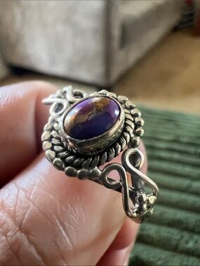 Sterling Silver Purple and Brown Genuine Turquiose Stone Statement Ring, Size 12